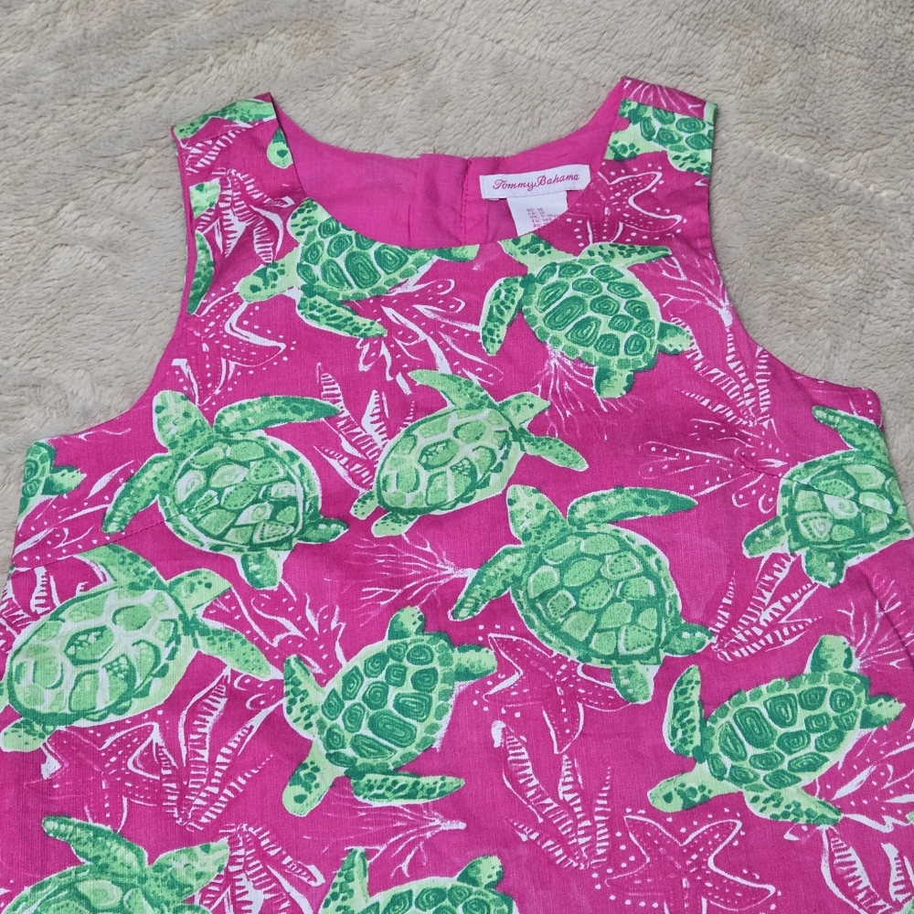 Tommy Bahama turtle shift dress with pockets girls pink & green, kids 10 - Picture 6 of 11